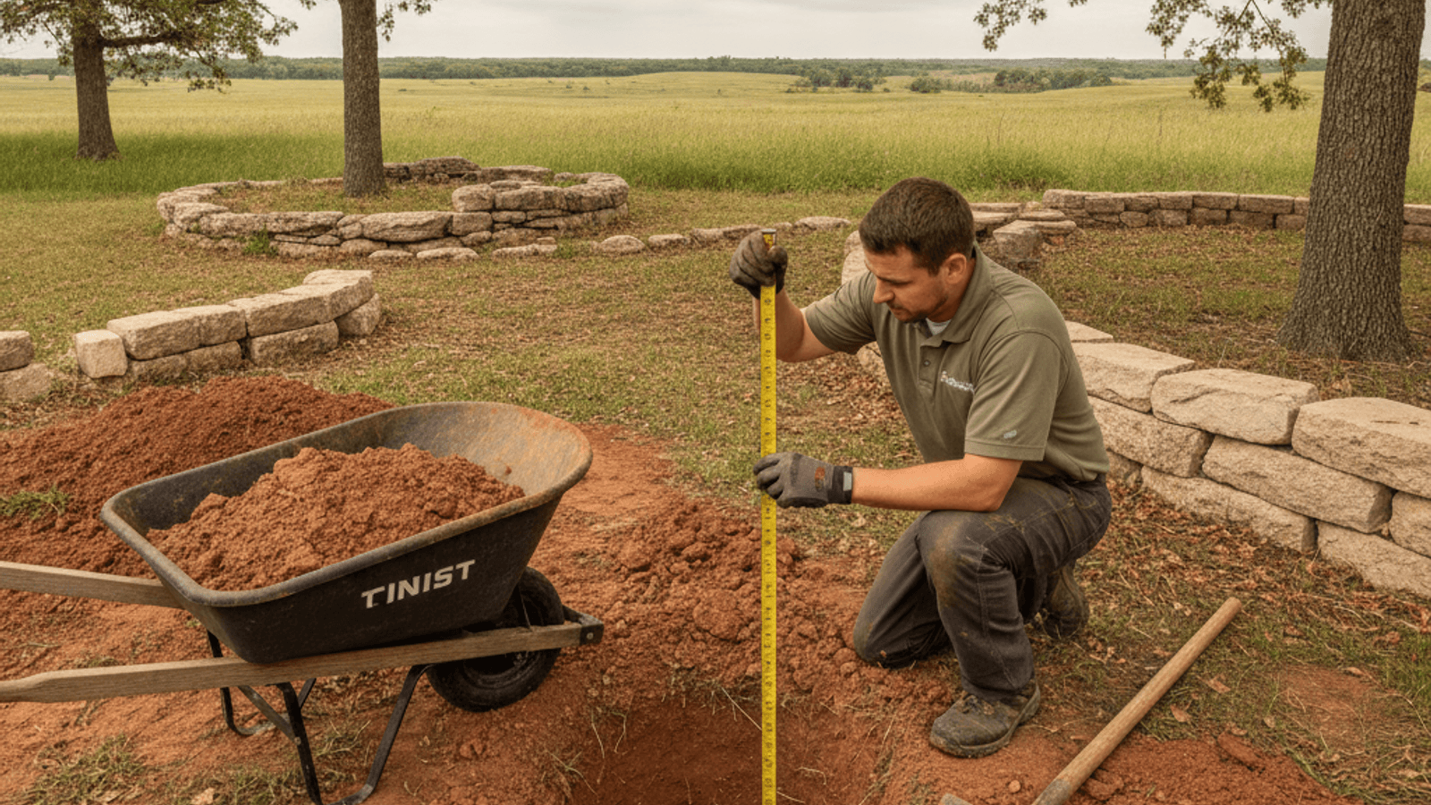 Deck footing hole dug below the frost line in a Topeka backyard