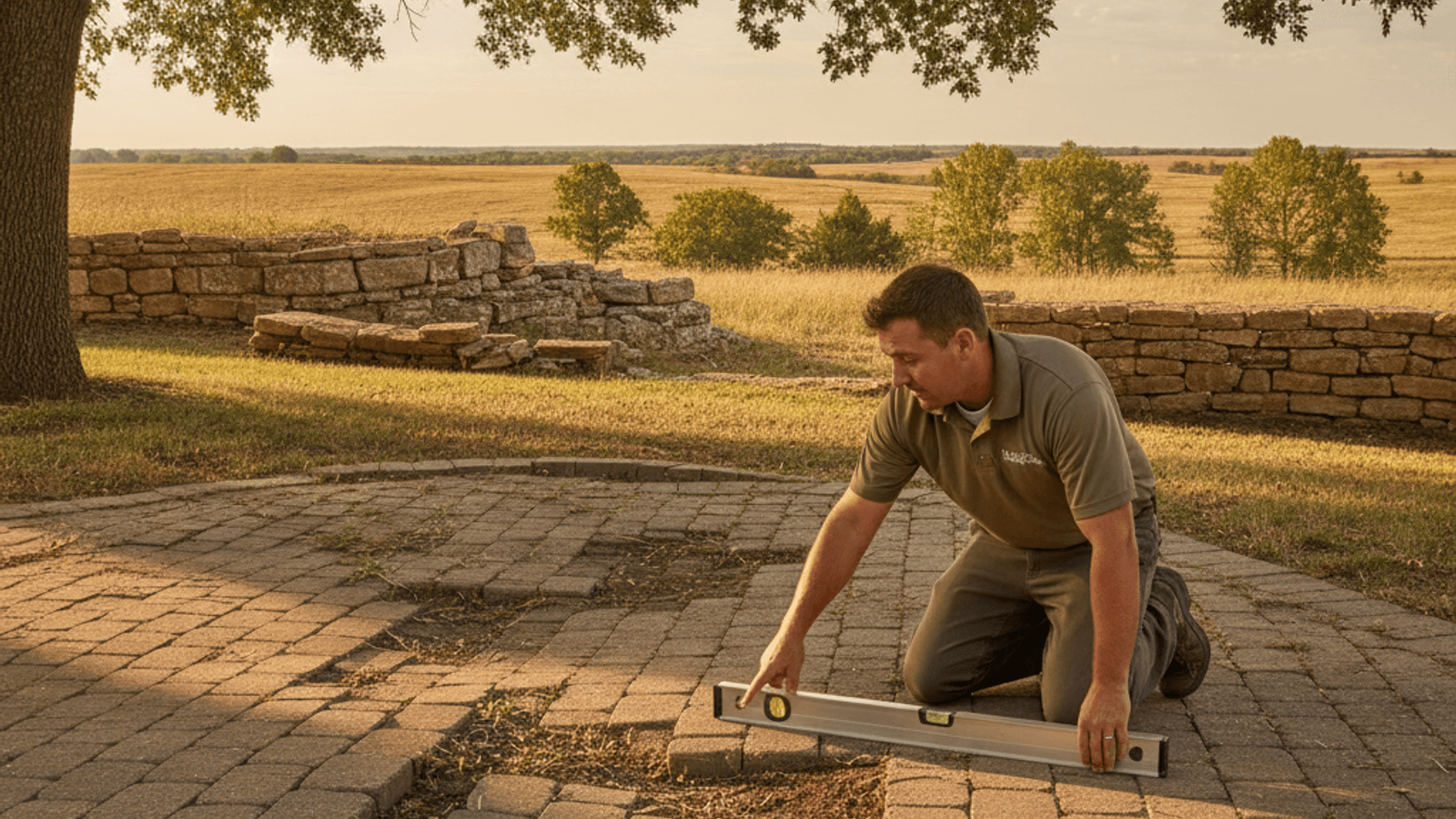 Shifted and uneven paver patio joints in a Topeka yard