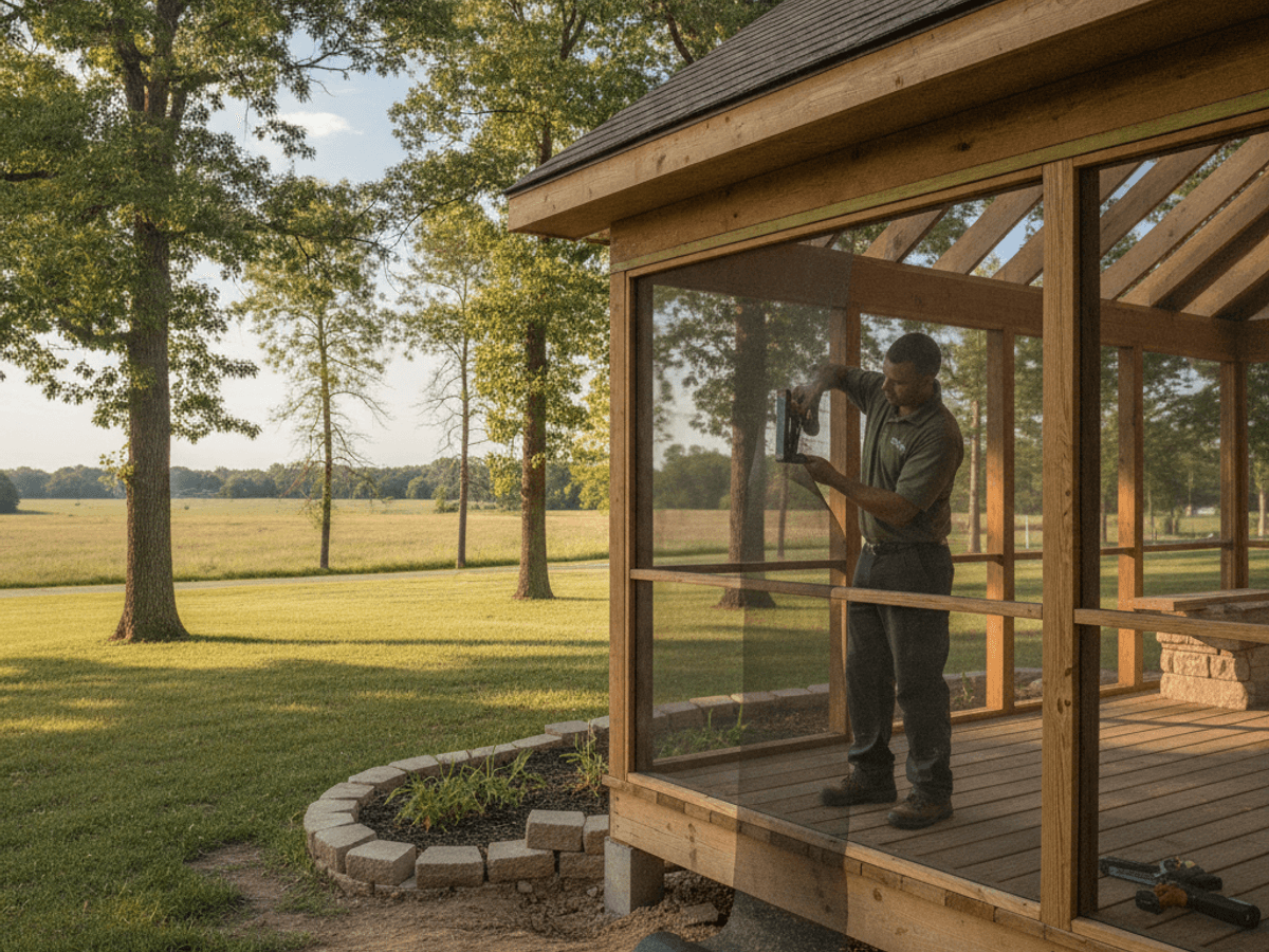 Screened porch addition on a Topeka home